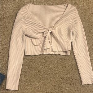 Women's Ribbed Tie-Front Top - Cream